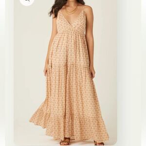 BILA77 UMPIRE TIERED Ruffle Adjustable Boho Prairie MAXI DRESS Women’s Size M